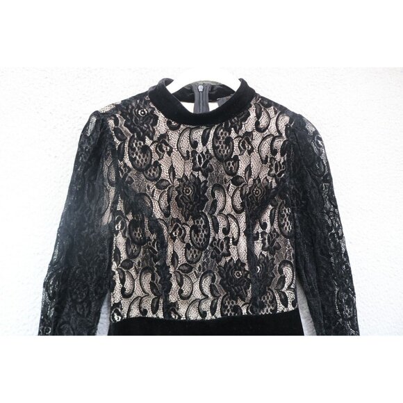 Forever 21 Velvet Burnout Black Dress-Size Small-Back Zip-Whimsigoth-Witchy - Picture 5 of 13